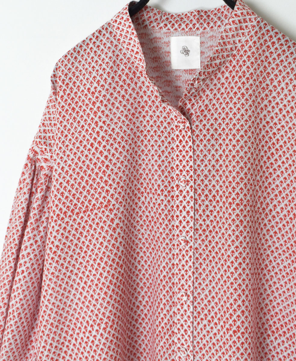 INMDS23041 (シャツ) 80'S VOILE SMALL FLOWER BLOCK PRINT BANDED
