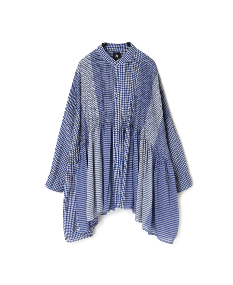 NMDS23321D (シャツ) HAND WOVEN COTTON CHECK / STRIPE BANDED SHIRT WITH MINI PINTUCK