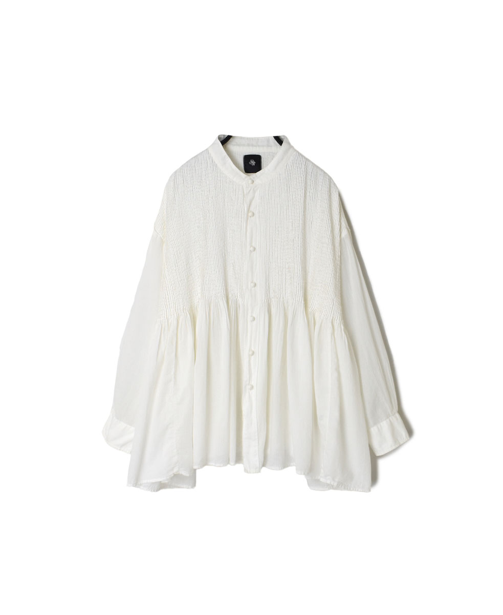 NMDS23131D (シャツ) 80’S ORGANIC VOILE STRIPE (OVERDYE) MINI PINTUCK BANDED SHIRT