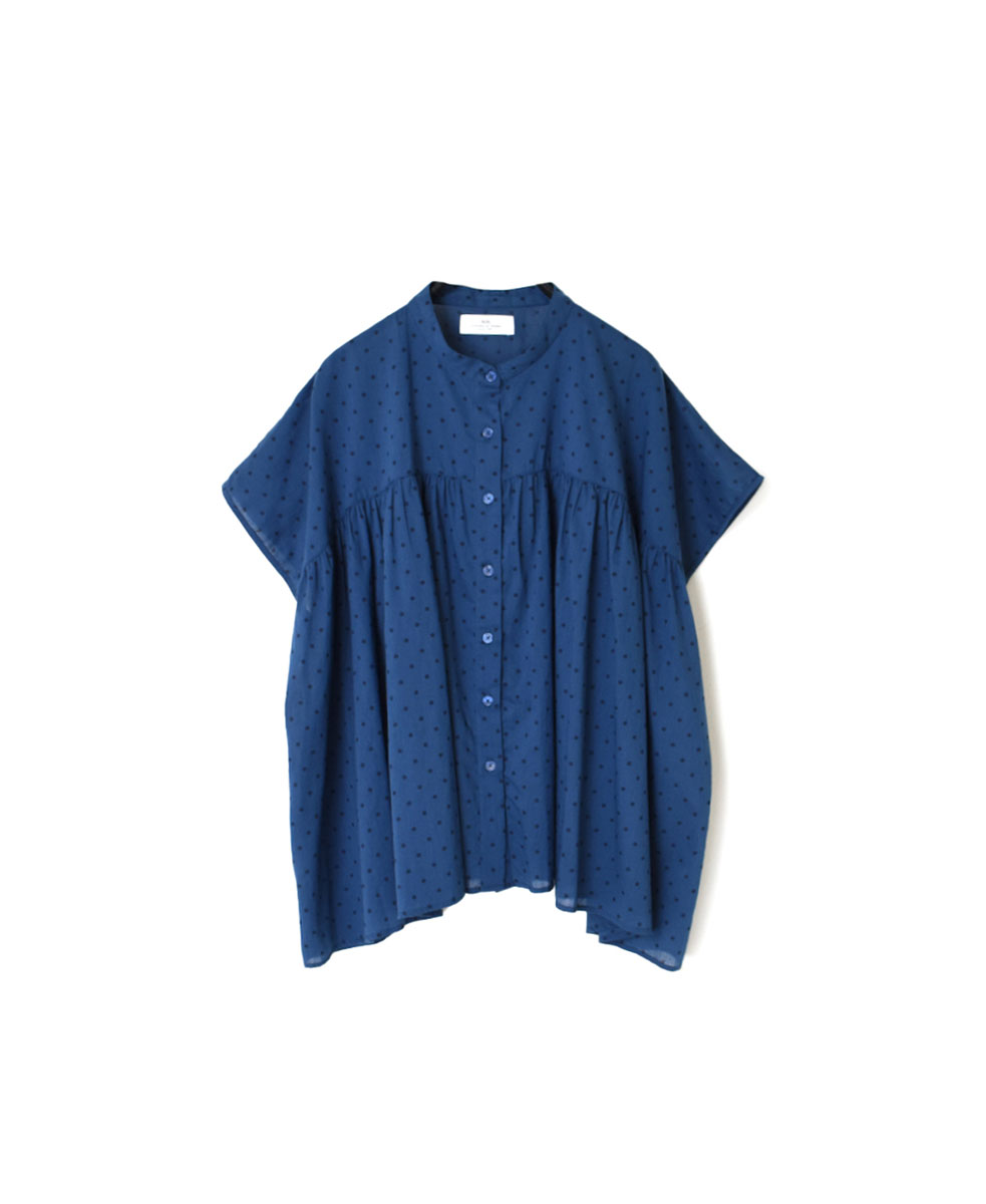 NSL23011 (シャツ) COTTON VOILE DOT PRINT BANDED COLLAR FRENCH SLEEVE SHIRT