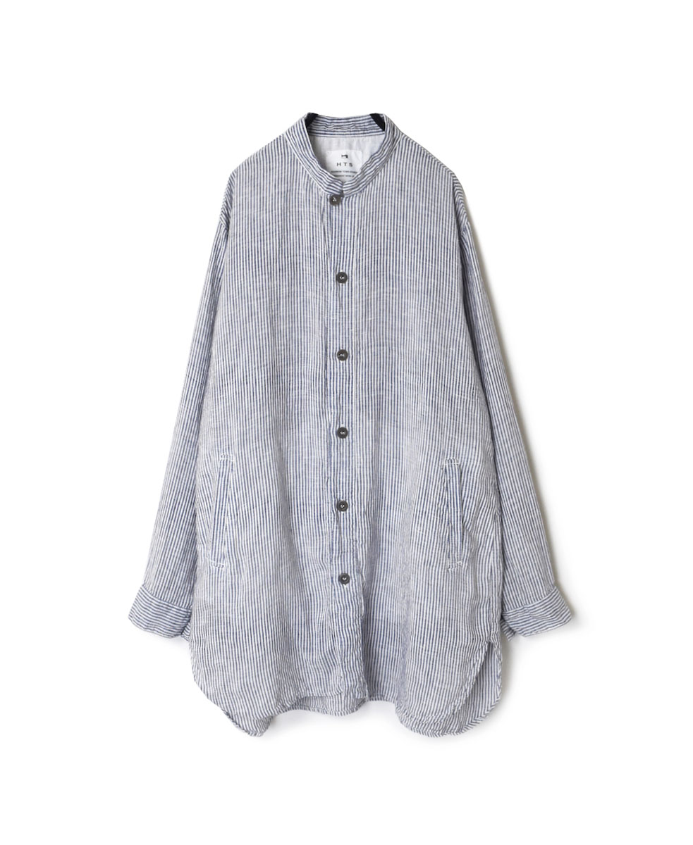 LNHT2021LS (シャツ) LINEN STRIPE STAND COLLAR SHIRT