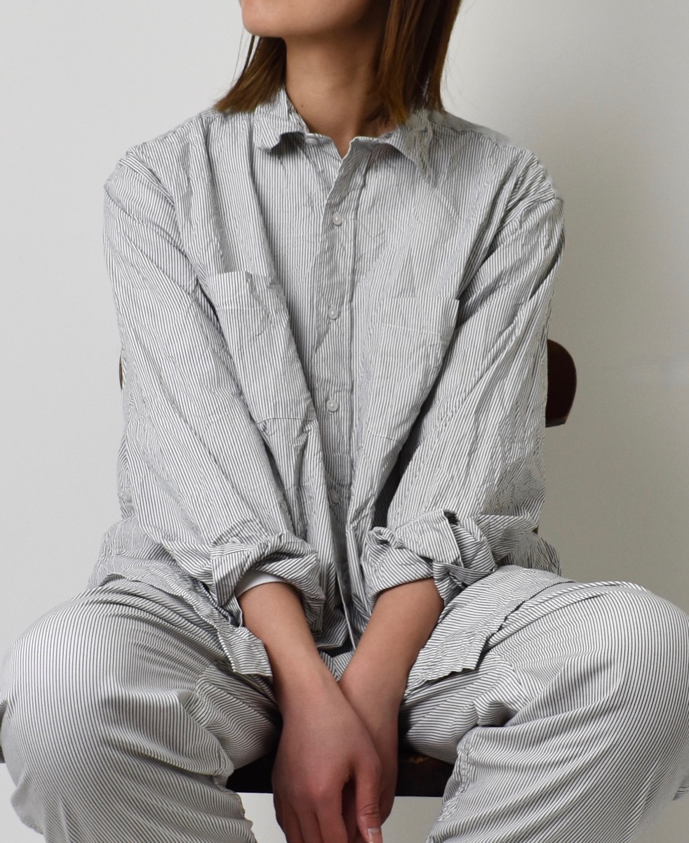 NVL1861MSW (シャツ) COTTON MINI STRIPE REGULAR COLLAR L/SL OVERSIZED SHIRT