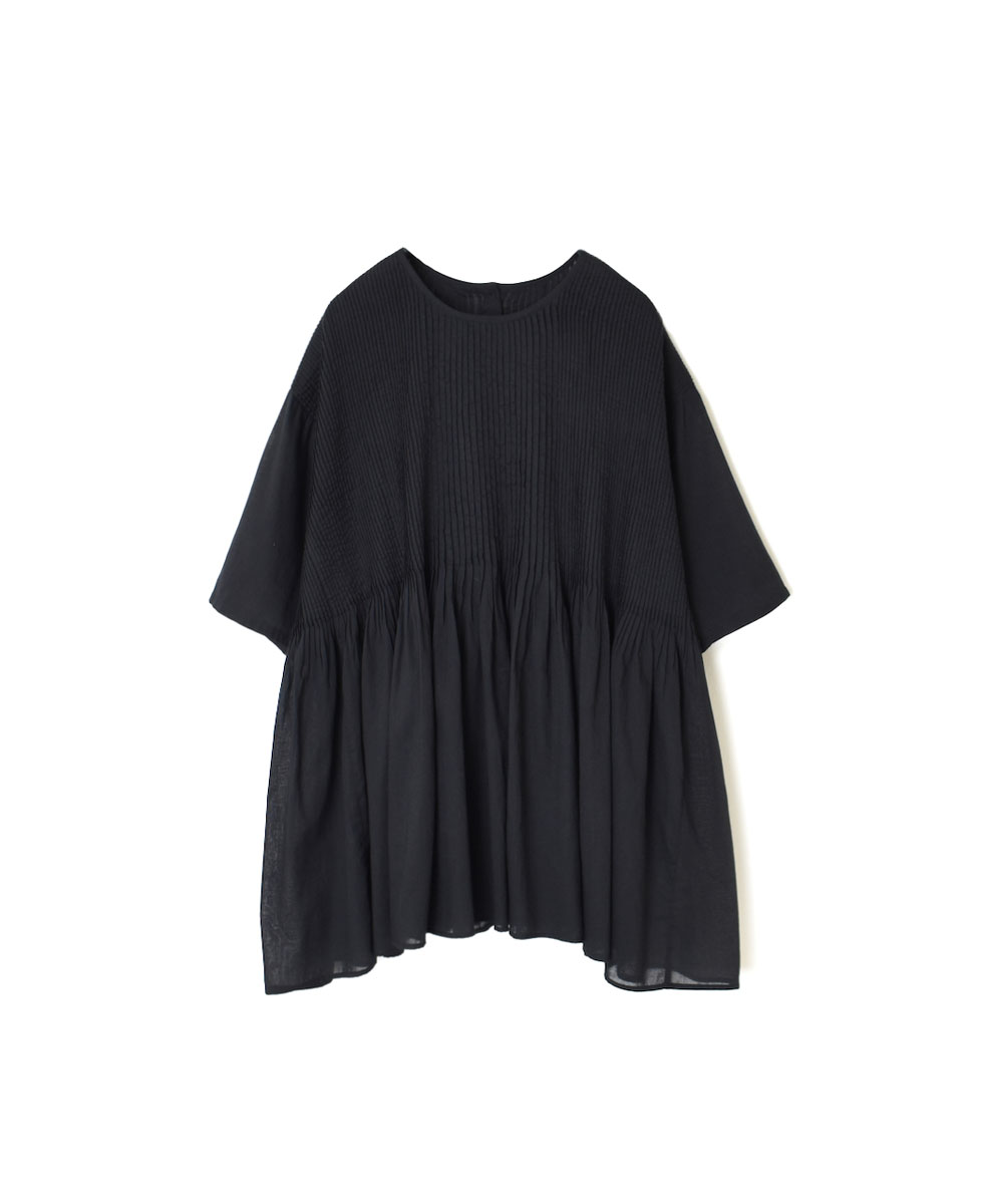 NMDS23121 (シャツ) 80’S ORGANIC VOILE PLAIN CREW-NECK P/O HALF SLEEVE SHIRT WITH PINTUCK
