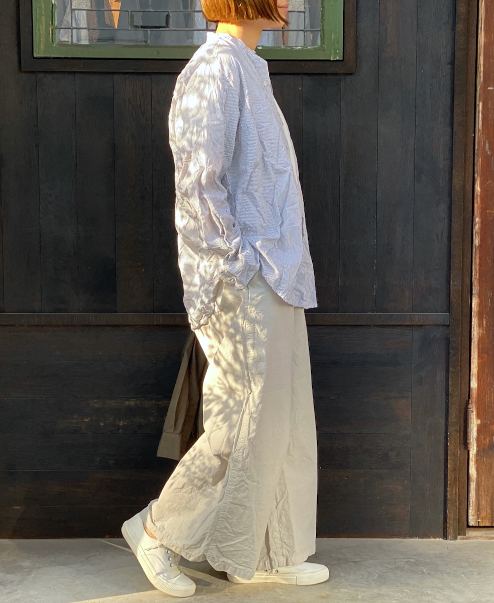 NVL1951MSW (シャツ) COTTON MINI STRIPE BANDED COLLAR L/SL OVERSIZED SHIRT