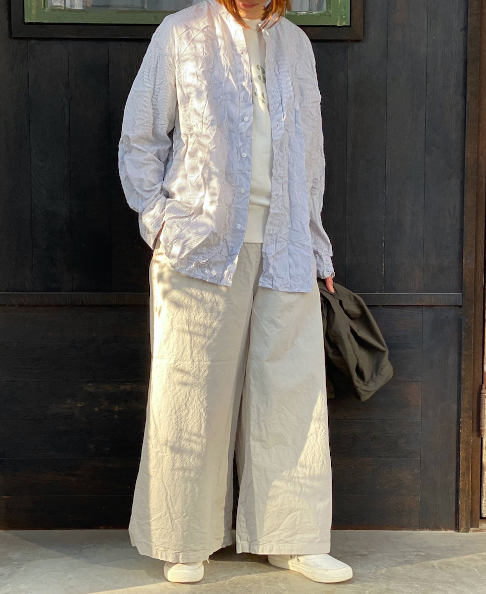NVL1951MSW (シャツ) COTTON MINI STRIPE BANDED COLLAR L/SL OVERSIZED SHIRT