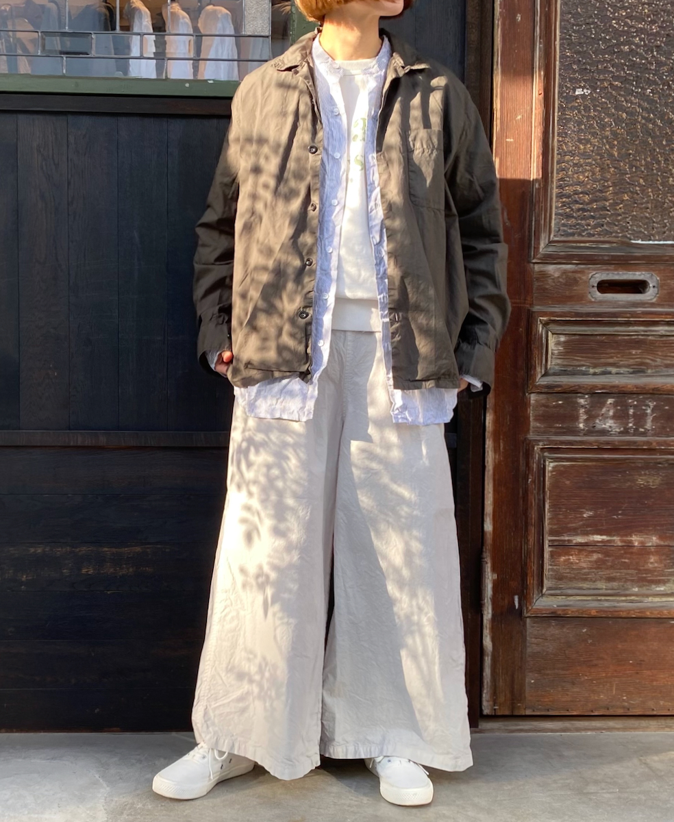 NVL1951MSW (シャツ) COTTON MINI STRIPE BANDED COLLAR L/SL OVERSIZED SHIRT