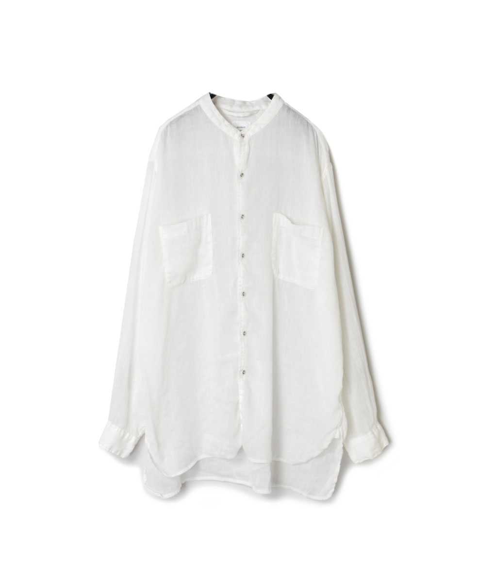 IMDSH2303D (シャツ) KHADI COTTON / LINEN PLAIN (OVERDYE&WASH) BANDED COLLAR SHIRT