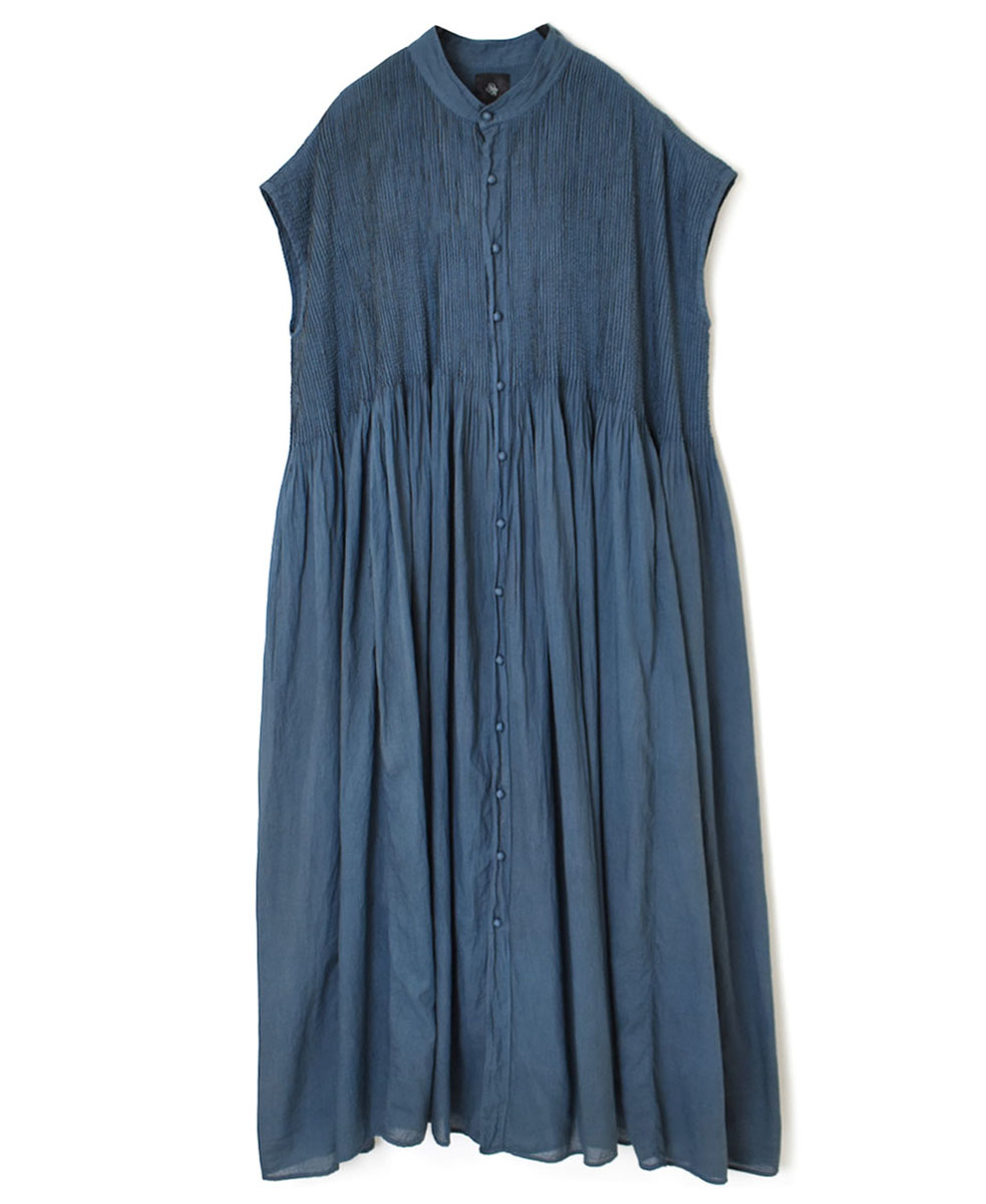 NMDS23141H (ワンピース) 80’S ORGANIC VOILE STRIPE (HANDDYE) BANDED F/SL SHIRT DRESS WITH MINI PINTUCK