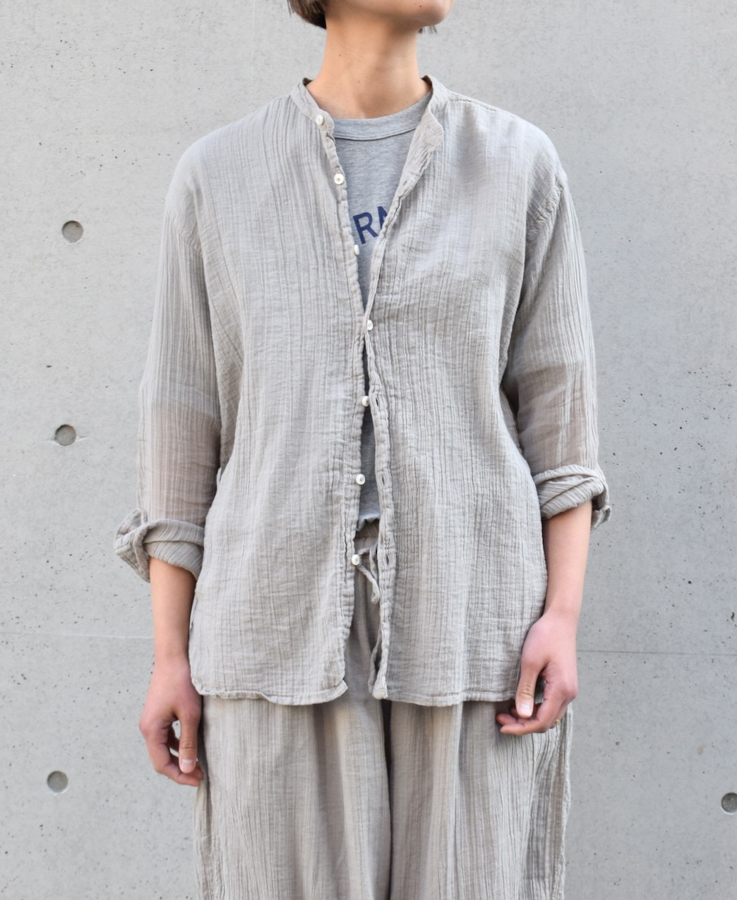 INAM1702GD (シャツ) SINGLE GAUZE OVERDYED UTILITY BANDED COLLAR 