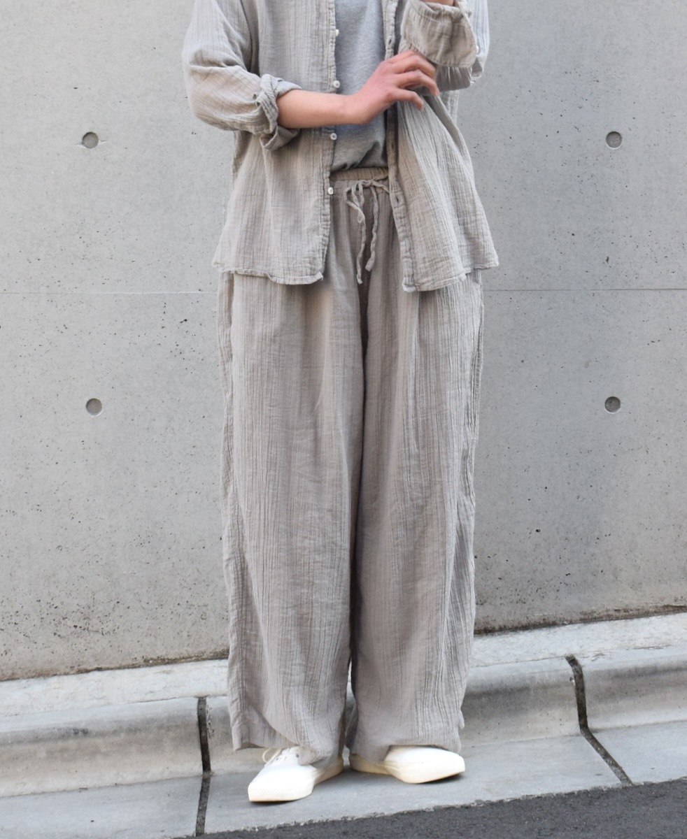 INAM2251GD (パンツ) SINGLE GAUZE OVERDYED GATHERED EASY PANTS