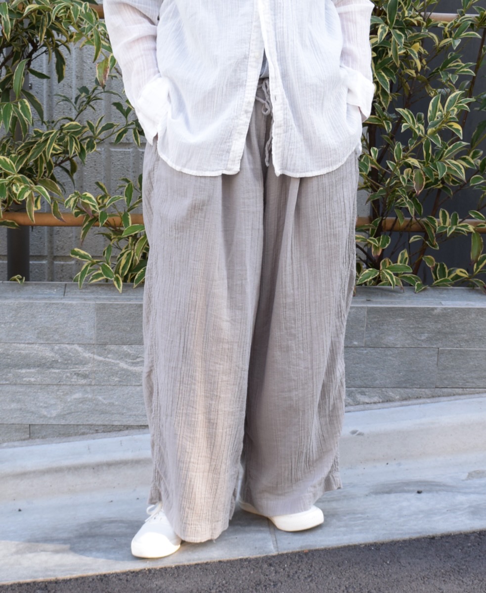 INAM2251GD (パンツ) SINGLE GAUZE OVERDYED GATHERED EASY PANTS