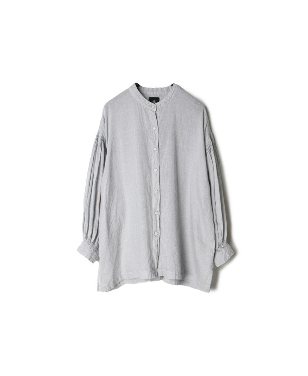 INMDS22011D (シャツ) HANDWOVEN KHADI COTTON / LINEN PLAIN (OVERDYE) BANDED COLLAR SHIRT WITH MINI PINTUCK