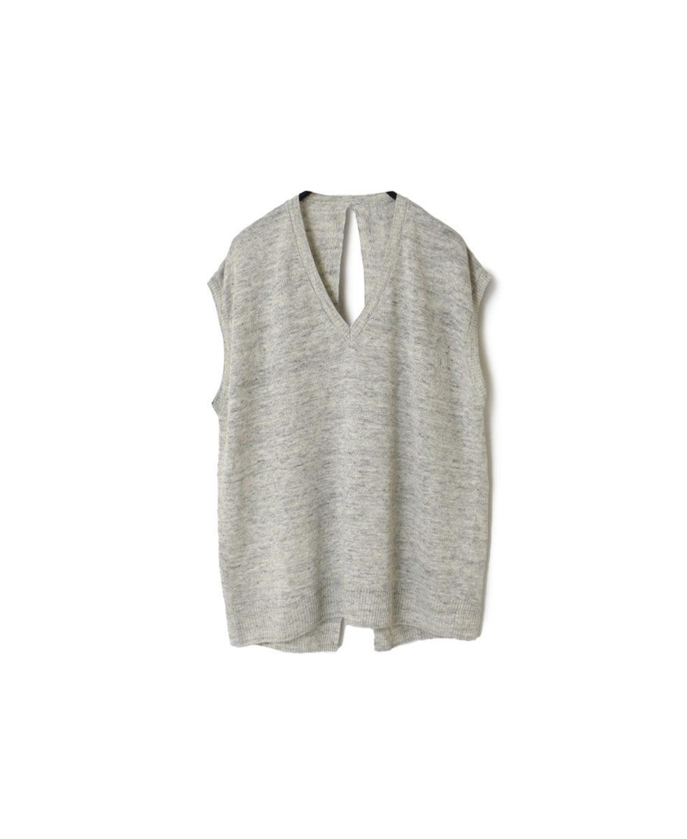 GNSL22002 (ベスト) 12G LINEN PLAIN V-NECK VEST WITH SLIT