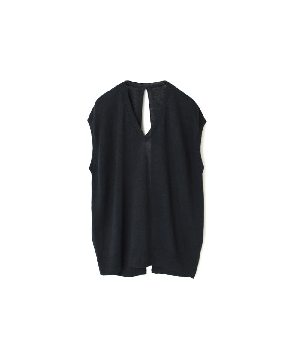 GNSL22002 (ベスト) 12GG LINEN PLAIN V-NECK VEST WITH SLIT