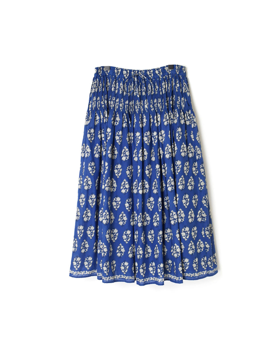 INMDS23055 (スカート) 80’S VOILE LARGE FLOWER BLOCK PRINT MINI PINTUCK FLARED SKIRT