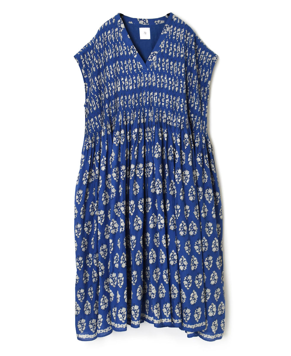 INMDS23053 (ワンピース) 80’S VOILE LARGE FLOWER BLOCK PRINT V-NECK FRENCH/SL PULLOVER DRESS WITH MINI PINTUCK