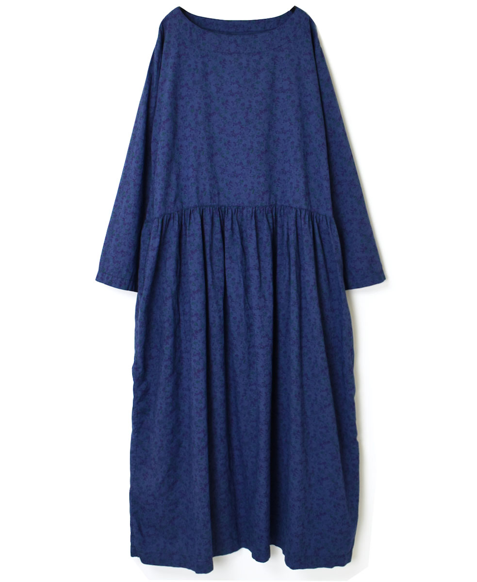 INAM1951FD (ワンピース) COTTON SMALL FLOWER PRINT BOAT NECK L/SL ONE PIECE