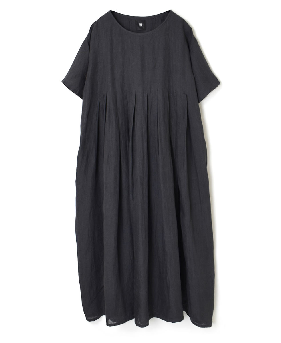 NMDS23104 (ワンピース) 80’S POWER LOOM LINEN PLAIN INVERTED PLEAT S/SL PULLOVER DRESS