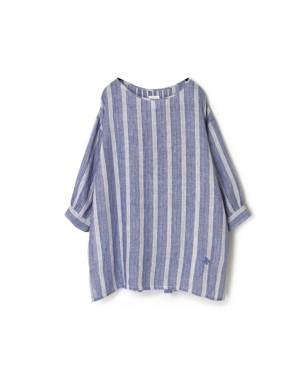 NMDS23112 (シャツ) 80’S POWER LOOM LINEN RANDOM STRIPE CREW-NECK BACK PINTUCK SHIRT