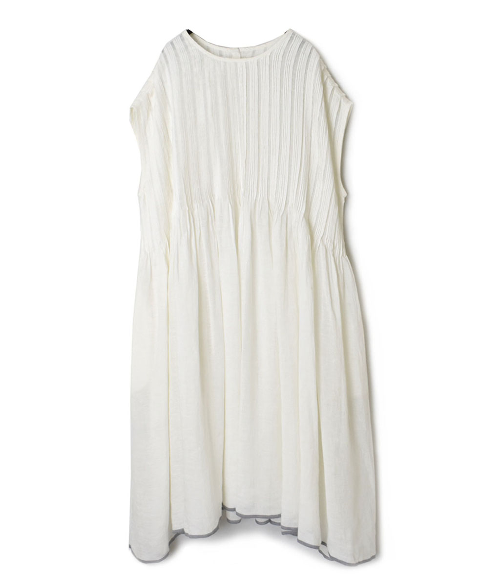 INMDS23002 (ワンピース) 80’S HANDWOVEN LINEN PLAIN WITH SELVAGE RANDOM PLEATS FRENCH/SL DRESS