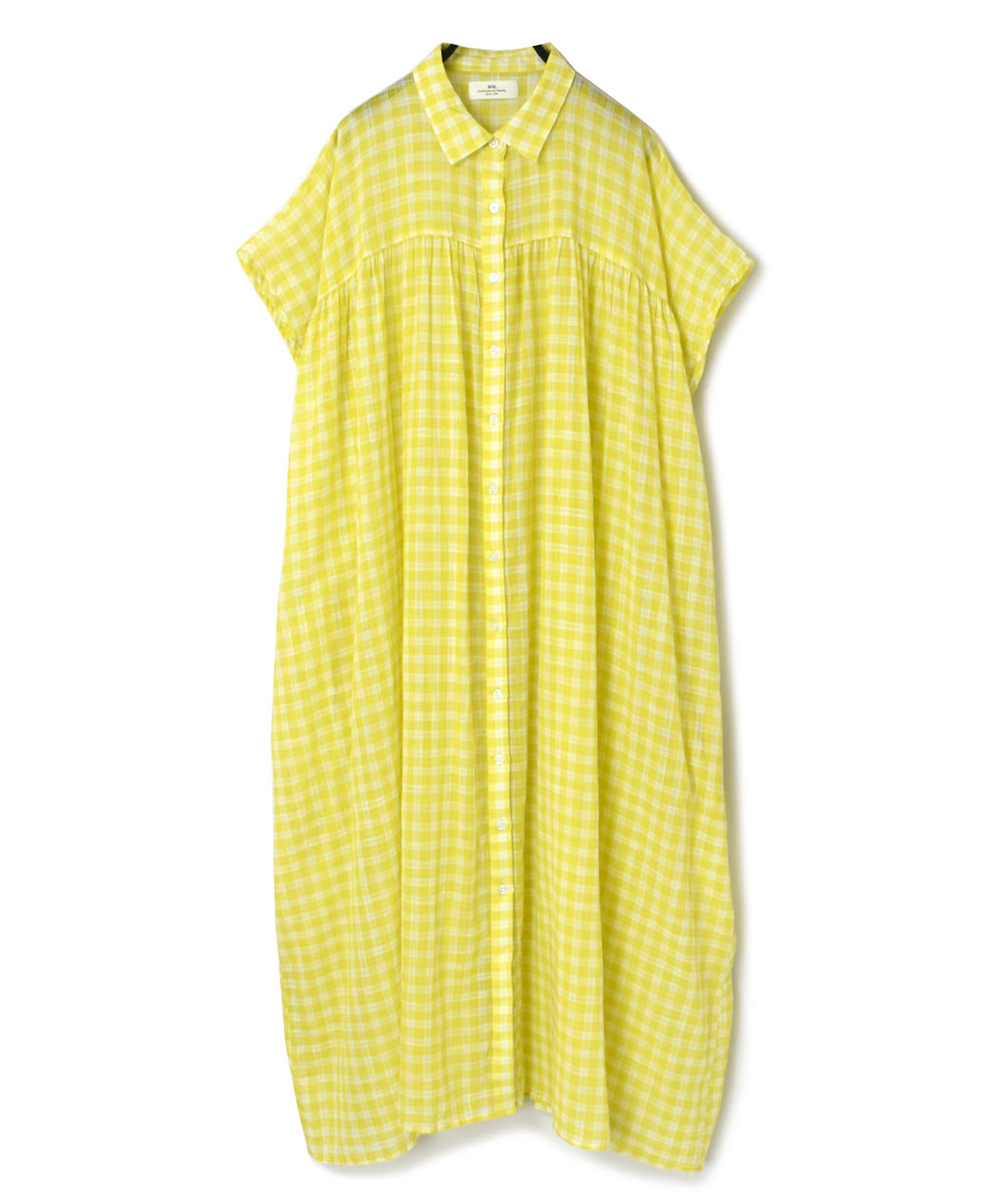 NSL23033 (ワンピース) FANCY GINGHAM CHECK REGULAR COLLAR GATHERED DRESS