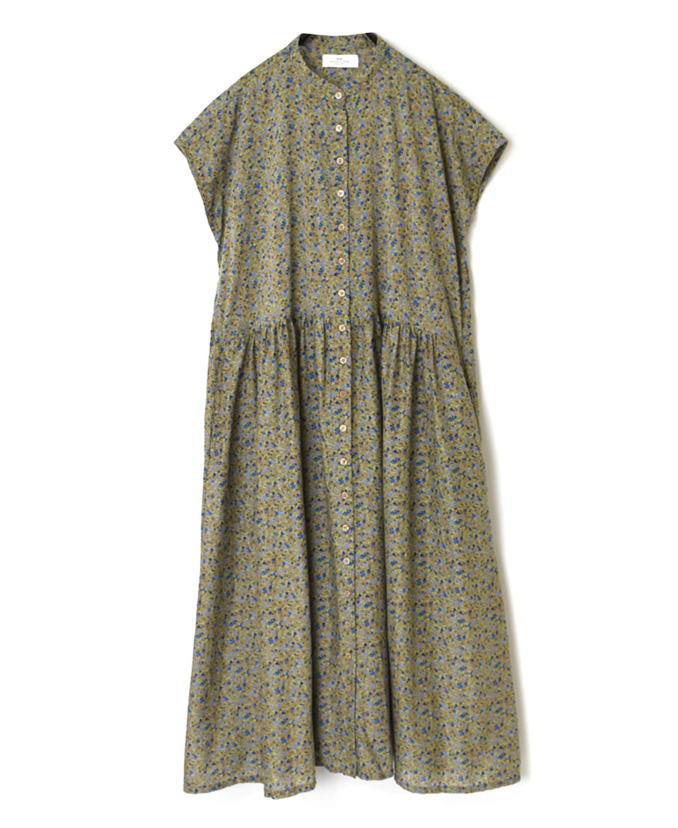 NSL23043 (ワンピース) COTTON VOILE SMALL FLOWER PRINT BANDED COLLAR FRENCH/SL DRESS