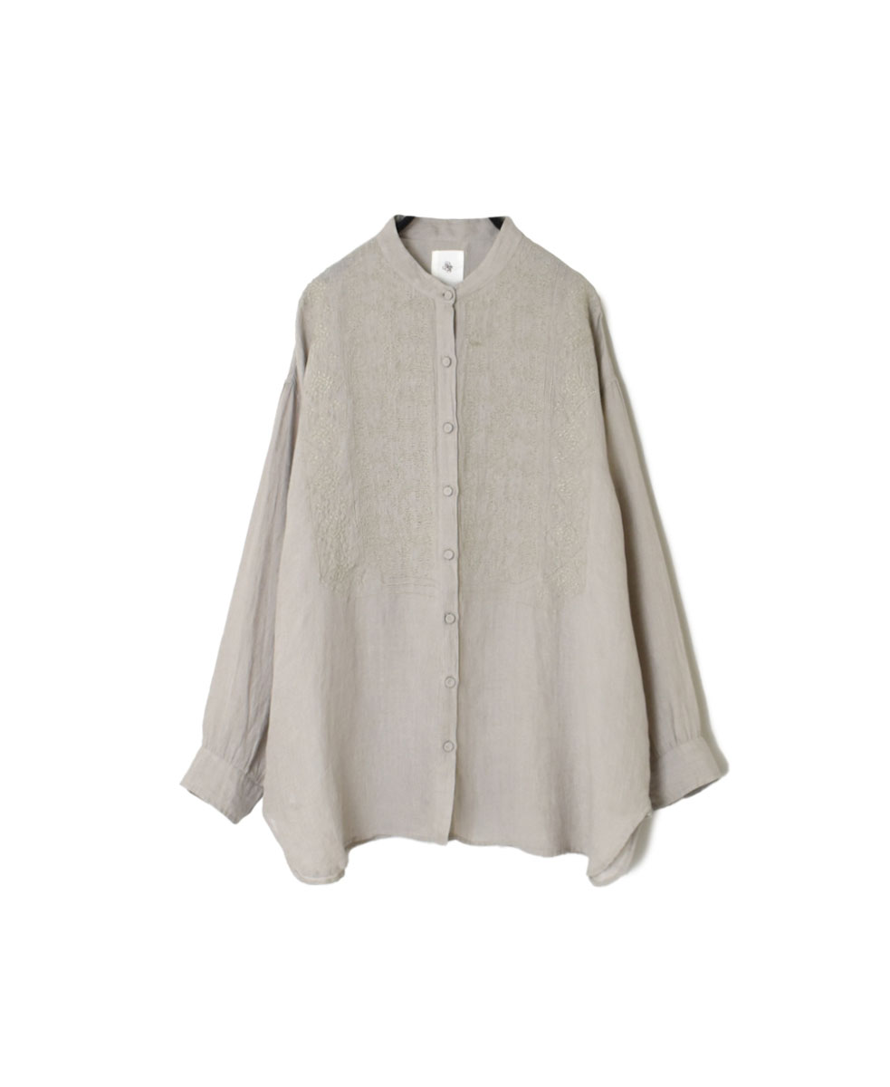 NMDS20023 (シャツ) 80’S POWER LOOM LINEN WITH EMB BANDED COLLAR EMB SHIRT