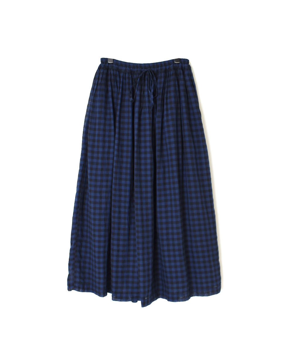 INAM2201CD (スカート) COTTON VOILE GINGHAM CHECK UTILITY EASY GATHERED SKIRT WITH LINING