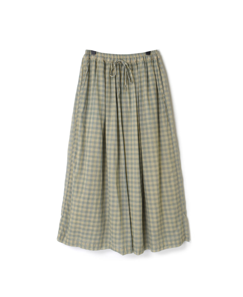 INAM2201CD (スカート) COTTON VOILE GINGHAM CHECK UTILITY EASY GATHERED SKIRT WITH LINING