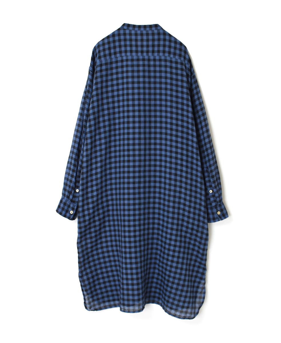 INAM1902CD (ロングシャツ) COTTON VOILE GINGHAM CHECK UTILITY BANDED COLLAR LONG SHIRT