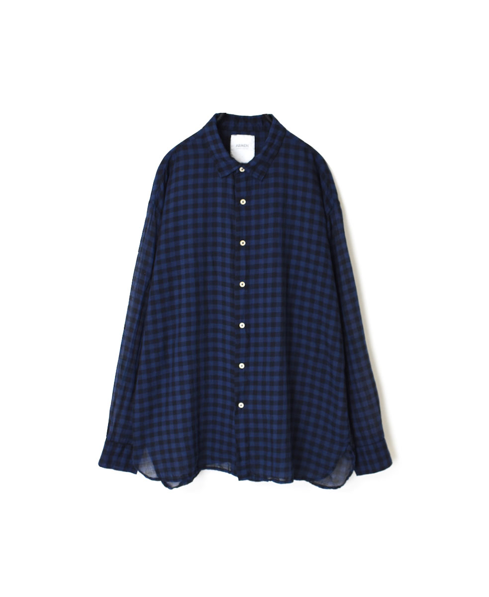 INAM1901CD (シャツ) COTTON VOILE GINGHAM CHECK UTILITY REGULAR COLLAR SHIRT