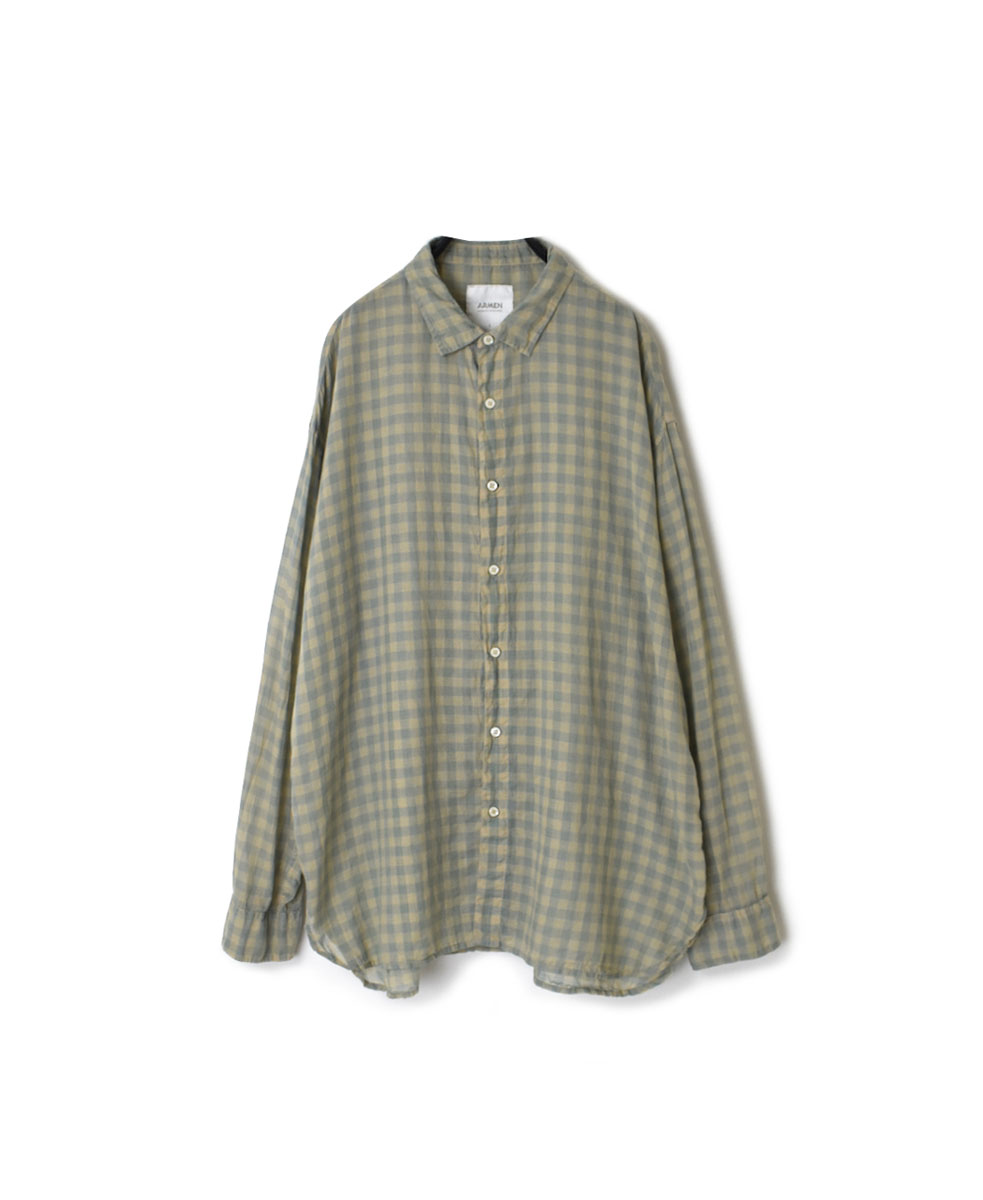 INAM1901CD (シャツ) COTTON VOILE GINGHAM CHECK UTILITY REGULAR COLLAR SHIRT