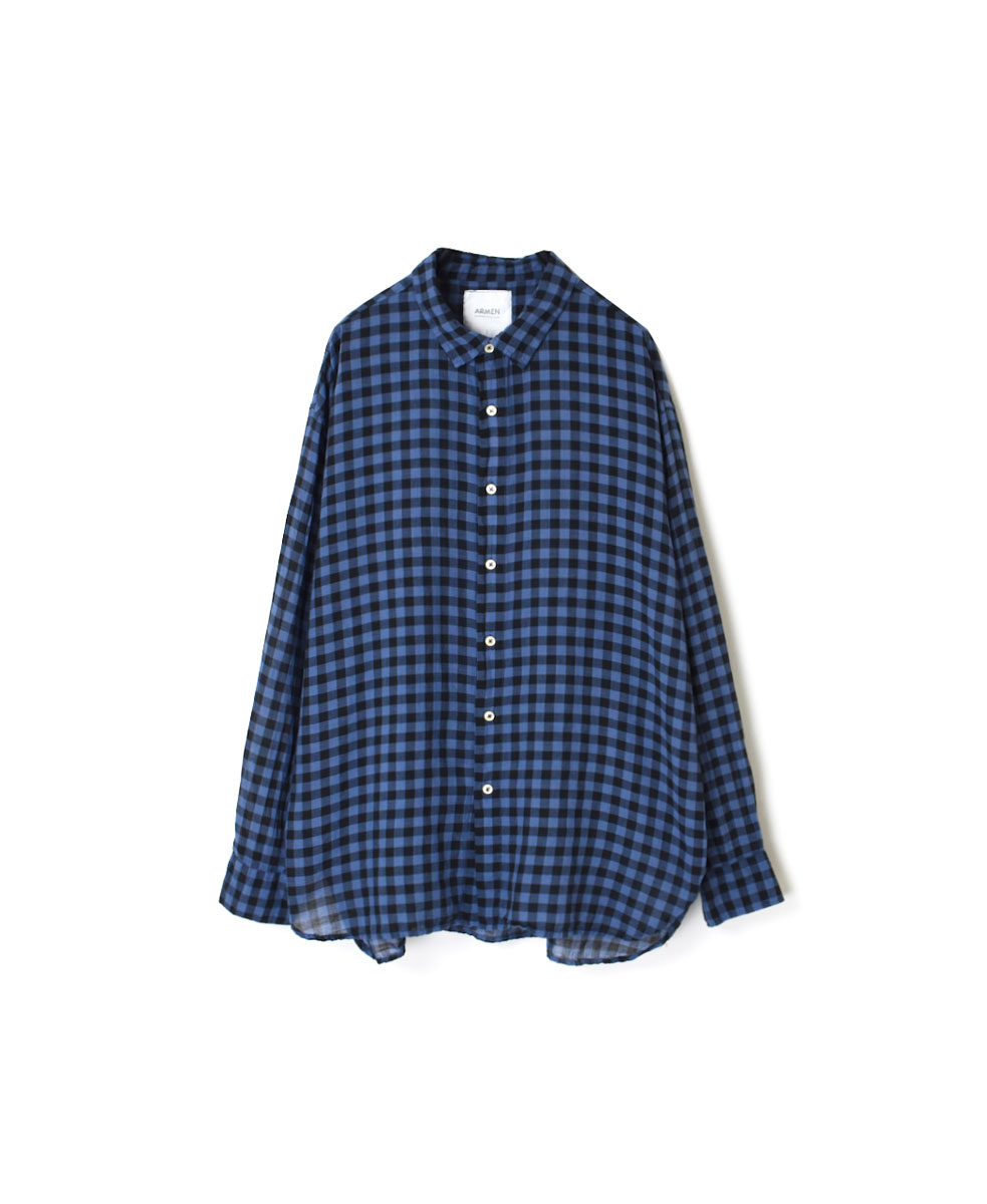 INAM1901CD (シャツ) COTTON VOILE GINGHAM CHECK UTILITY REGULAR COLLAR SHIRT