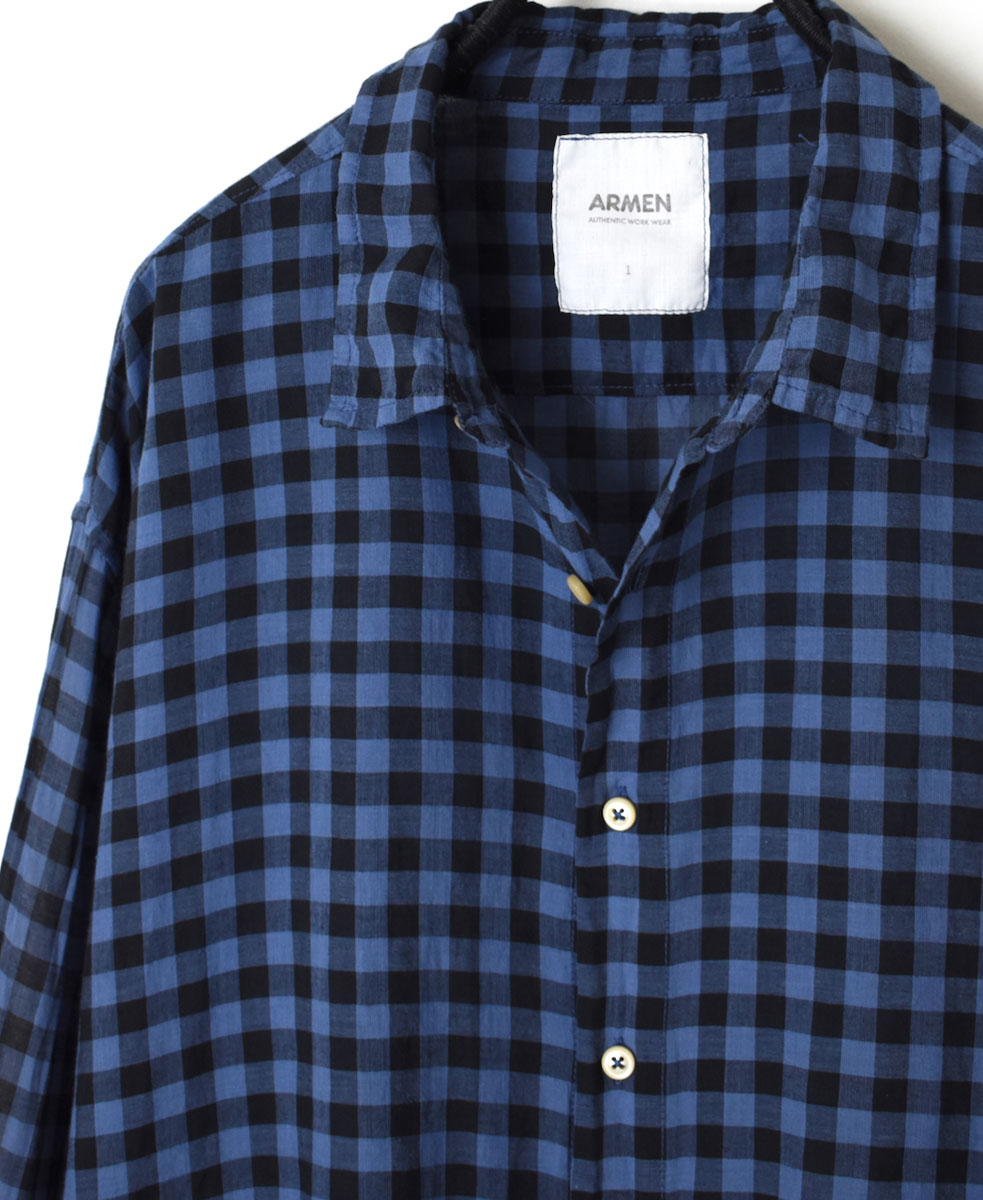 INAM1901CD (シャツ) COTTON VOILE GINGHAM CHECK UTILITY REGULAR COLLAR SHIRT