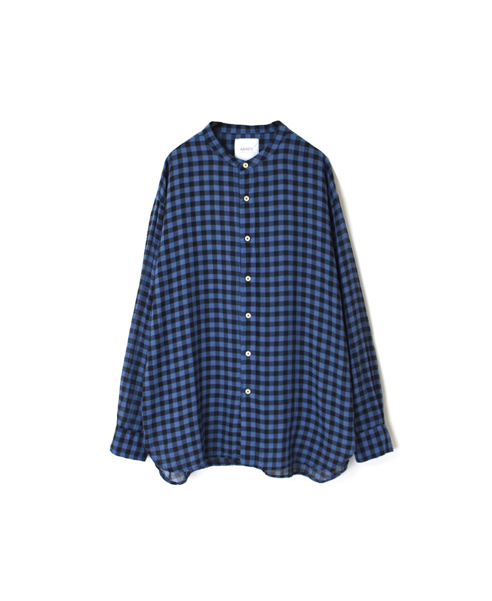 INAM1702CD (シャツ) COTTON VOILE GINGHAM CHECK UTILITY BANDED COLLAR SHIRT