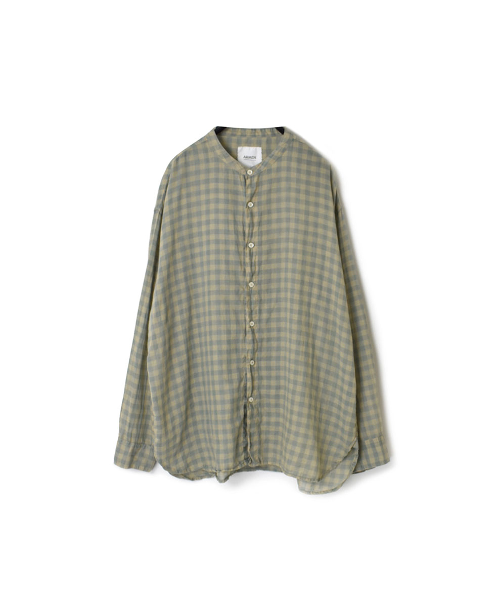 INAM1702CD (シャツ) COTTON VOILE GINGHAM CHECK UTILITY BANDED COLLAR SHIRT