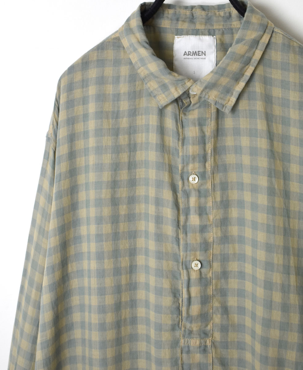 INAM1701CD (シャツ) COTTON VOILE GINGHAM CHECK UTILITY PULLOVER SHIRT