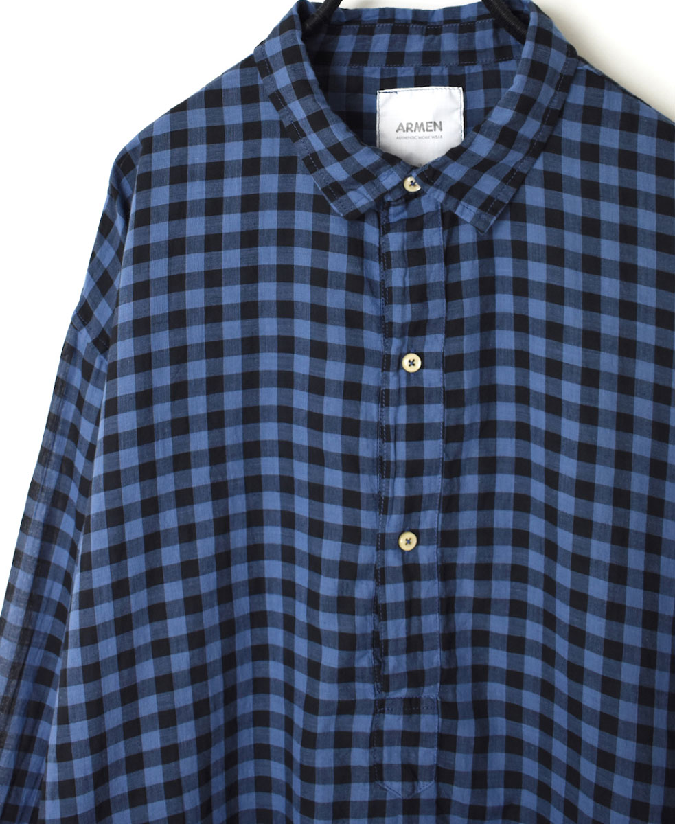 INAM1701CD (シャツ) COTTON VOILE GINGHAM CHECK UTILITY PULLOVER SHIRT