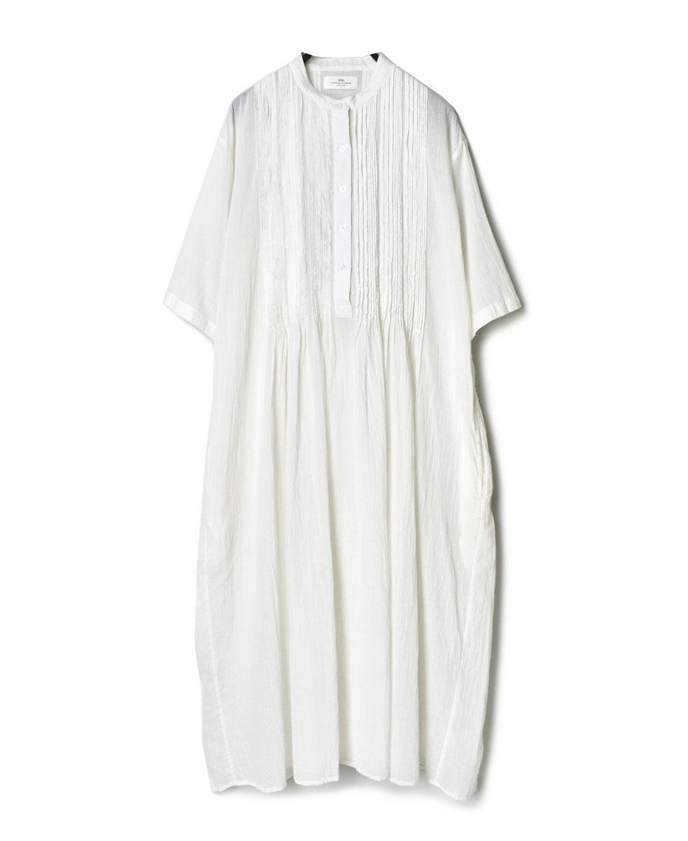 NSL22033 (ワンピース) COTTON VOILE BANDED COLLAR S/SL PINTUCK DRESS