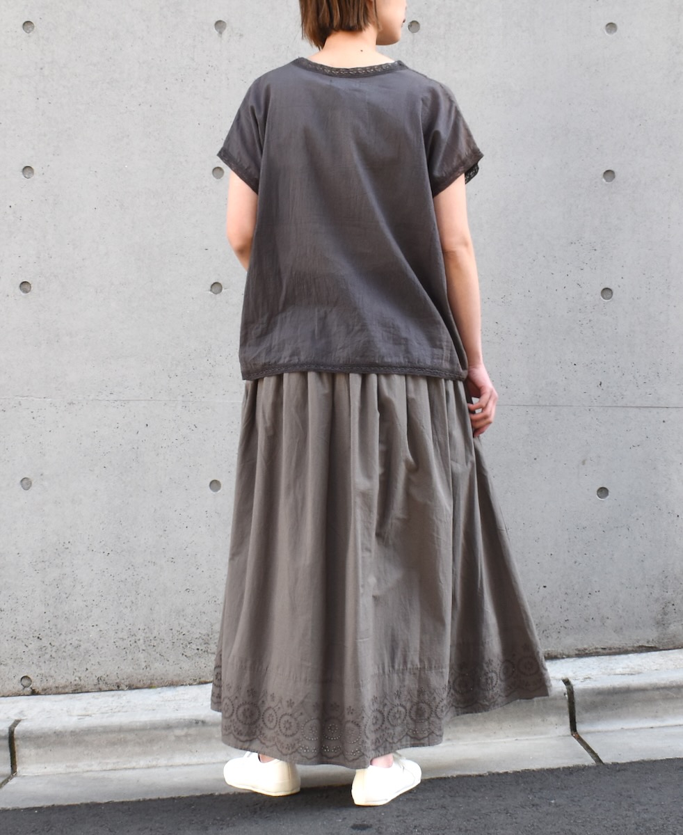INSL23225 (スカート) 80'S VOILE WITH CUT WORK LACE GATHERED SKIRT│
