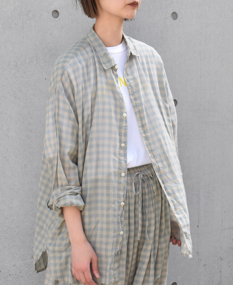 INAM1901CD (シャツ) COTTON VOILE GINGHAM CHECK UTILITY REGULAR COLLAR SHIRT