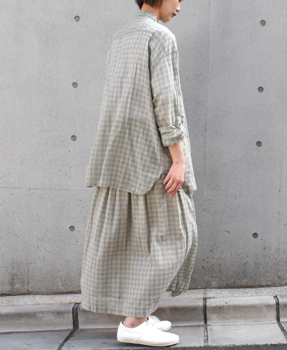 INAM1901CD (シャツ) COTTON VOILE GINGHAM CHECK UTILITY REGULAR COLLAR SHIRT