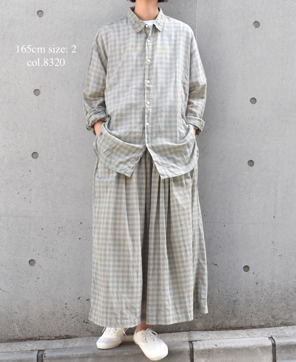 INAM1901CD (シャツ) COTTON VOILE GINGHAM CHECK UTILITY REGULAR COLLAR SHIRT