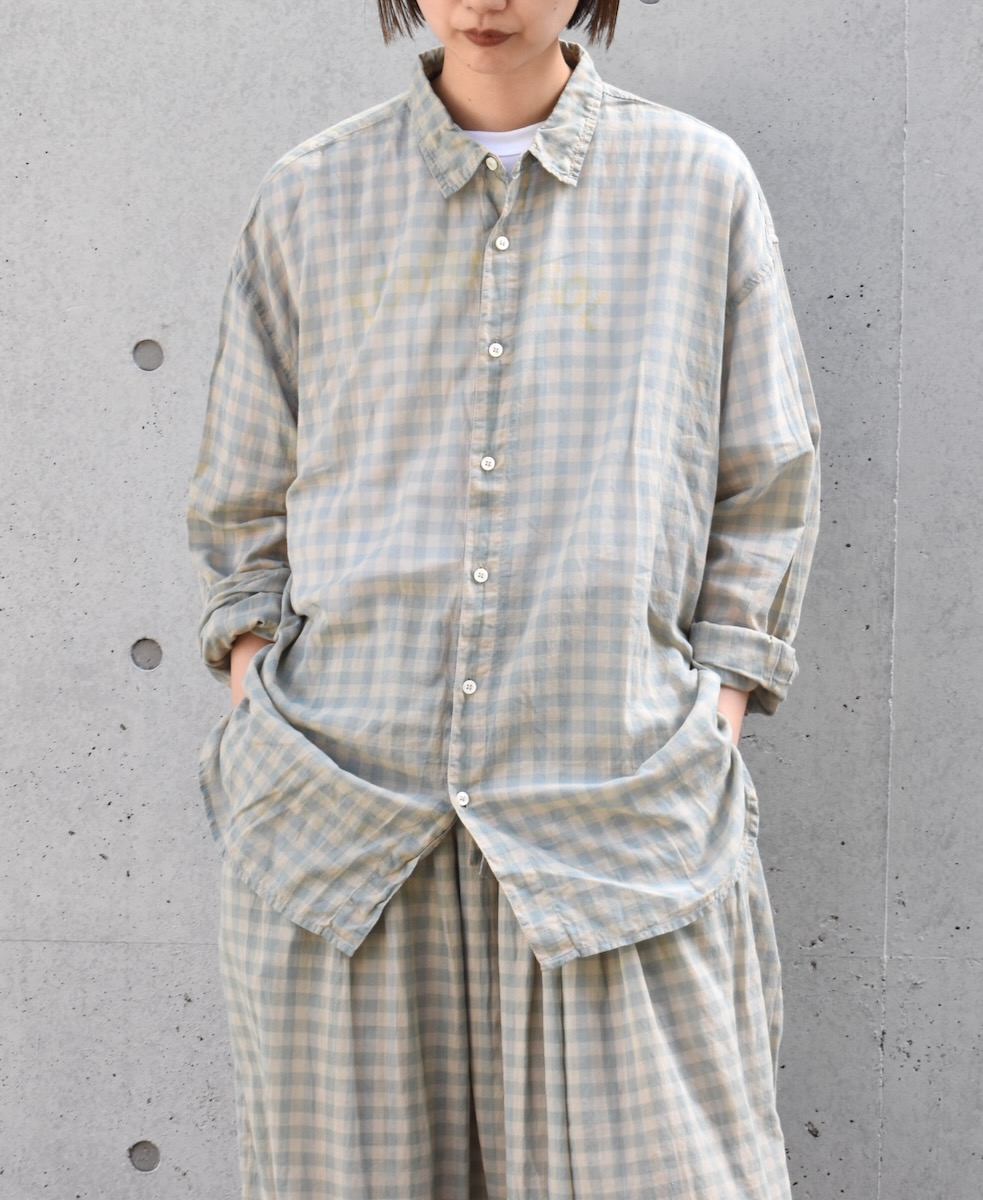 INAM1901CD (シャツ) COTTON VOILE GINGHAM CHECK UTILITY REGULAR COLLAR SHIRT