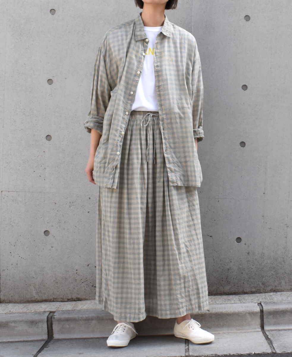 INAM1901CD (シャツ) COTTON VOILE GINGHAM CHECK UTILITY REGULAR COLLAR SHIRT