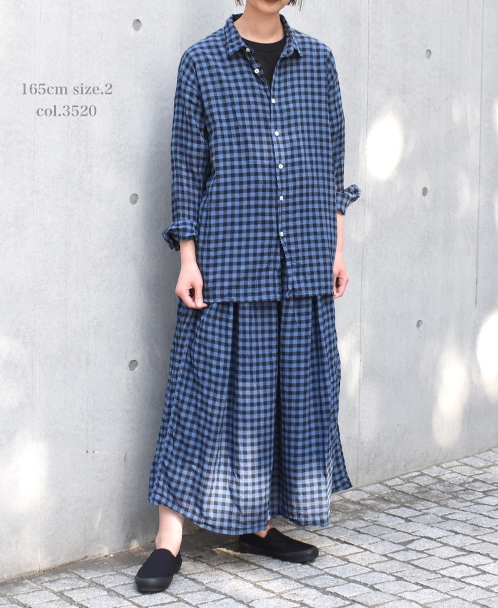 INAM1901CD (シャツ) COTTON VOILE GINGHAM CHECK UTILITY REGULAR COLLAR SHIRT