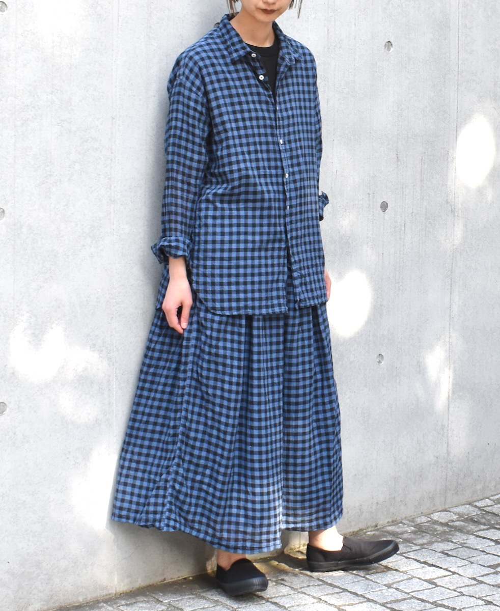 INAM1901CD (シャツ) COTTON VOILE GINGHAM CHECK UTILITY REGULAR COLLAR SHIRT