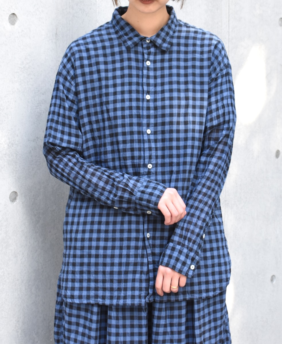 INAM1901CD (シャツ) COTTON VOILE GINGHAM CHECK UTILITY REGULAR COLLAR SHIRT