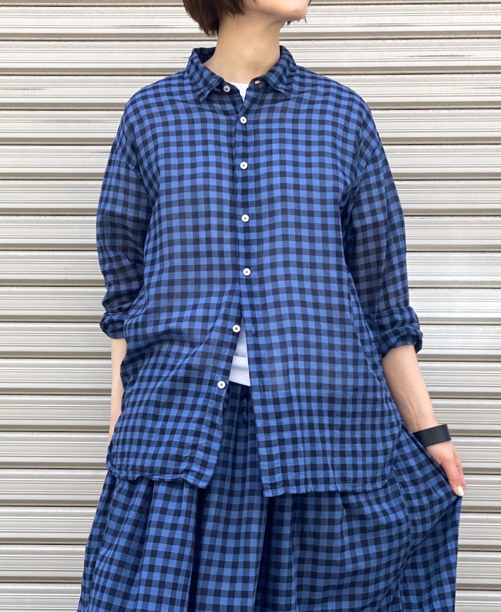 INAM1901CD (シャツ) COTTON VOILE GINGHAM CHECK UTILITY REGULAR COLLAR SHIRT