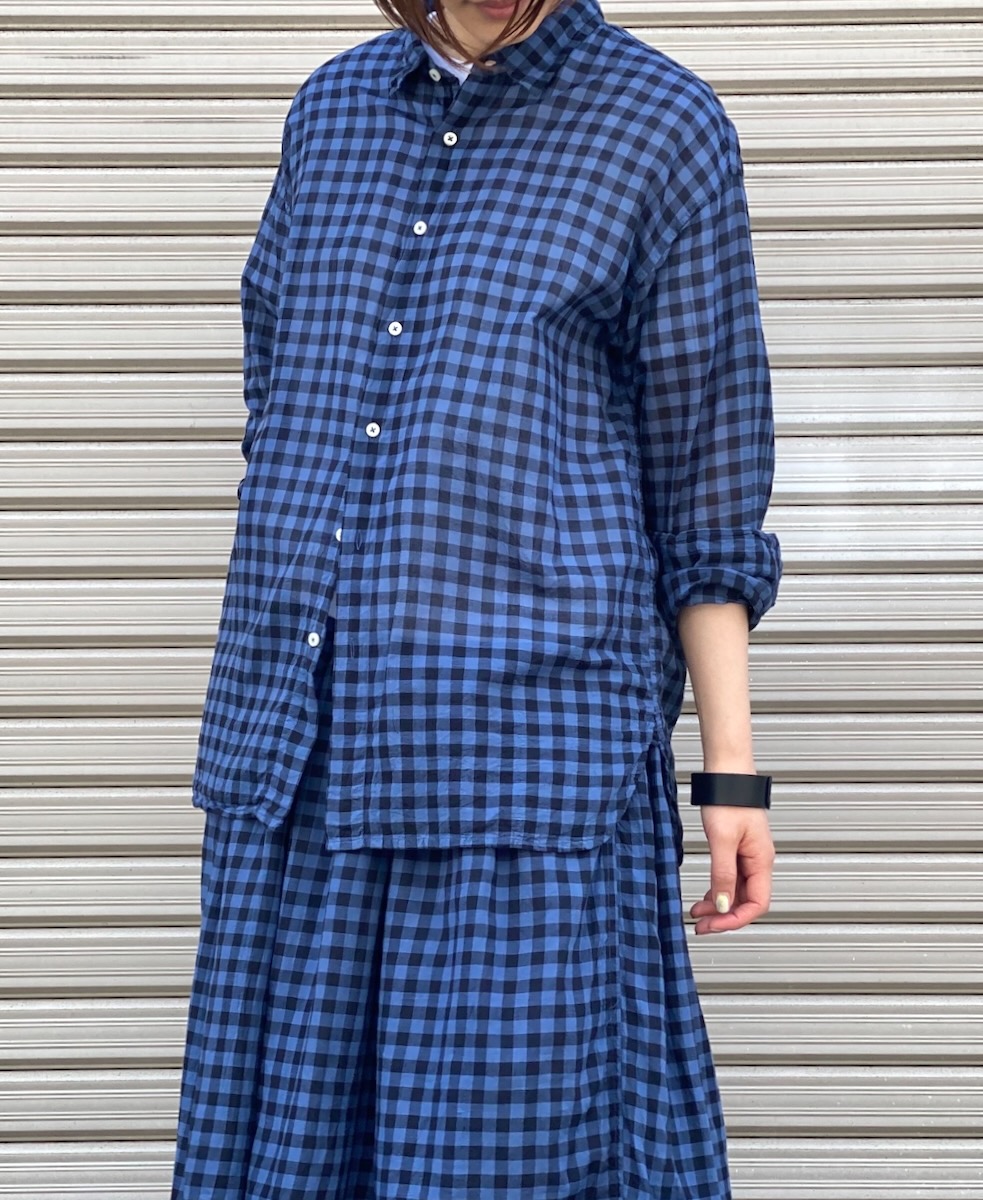 INAM1901CD (シャツ) COTTON VOILE GINGHAM CHECK UTILITY REGULAR COLLAR SHIRT